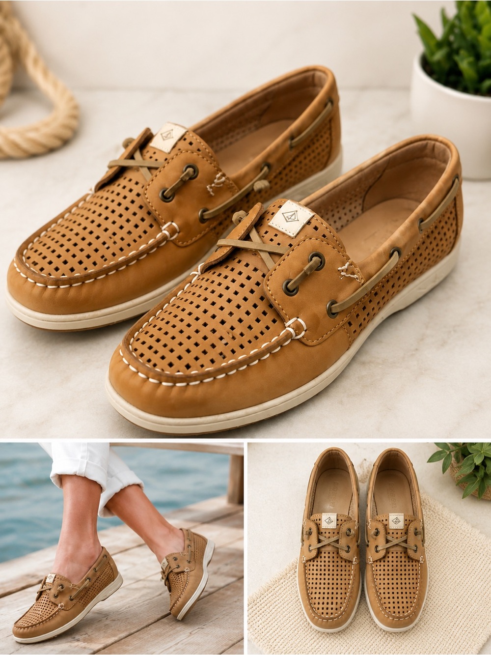 Sperry Perforated Tan Moccasin Boat Shoes